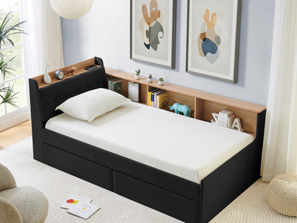 Upholstered Daybed With Storage Headboard, Wireless Charging, LED Lights