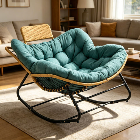 Oversized Papasan Rocking Chair Outdoor With Thick Cushion