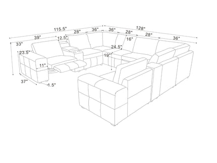 Upholstered Large Arms Sectional With Recliner Seats