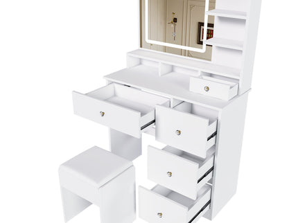Vanity Desk With Mirror, 3 Color Lighting And Stool