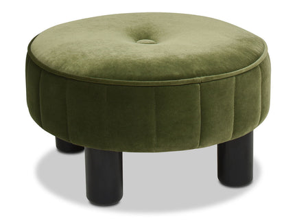 Riley - Round Footstool Ottoman - Olive Green