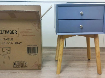 Bedside Table With 2 Drawers Mid-Century Modern Storage Cabinet For Bedroom