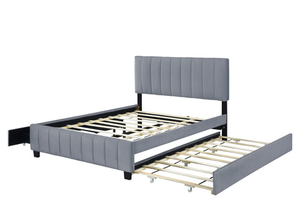 Platform UpholsteredBed With 2 Drawers And Twin Long Trundle