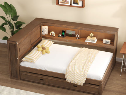 Daybed With Storage Shelves, LED, USB, And Trundle