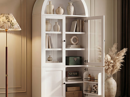 Tall Arched Top Storage Cabinet With 5 Tier Shelves, Soft Close Hinges