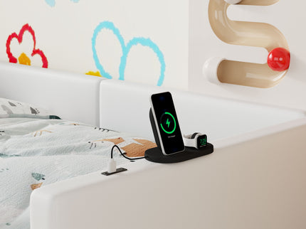 Platform Bed With Guardrail And Charging Station