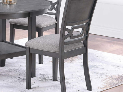 5 Piece Dining Set With Storage Shelves Round Table And Upholstered Side Chairs - Gray