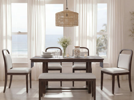 Farmhouse Dining Set With 4 Upholstered Chairs & 1 Bench
