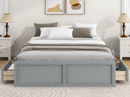 Queen Size Platform Bed Frame With 6 Drawers - Gray