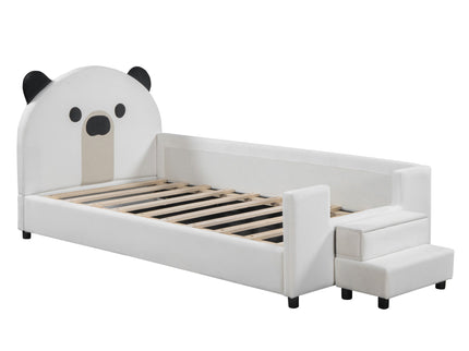 Upholstered Daybed With Bear Shaped Headboard, Hydraulic System And Breathable Fence