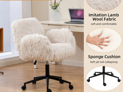 Swivel Chair With Adjustable Armrests And Wheels For Home Office - Beige