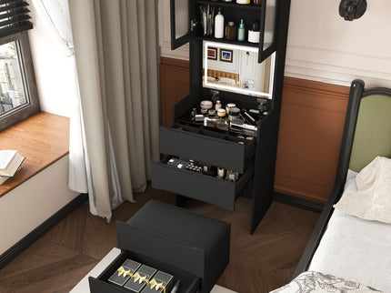3 In 1 Vanity Table With LED Mirror & Storage Stool For Bedroom