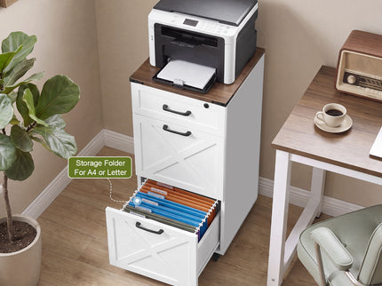 3 Drawer File Cabinet With Wheels, Vertical Rolling Storage For Letter / A4, Printer Stand & Mobile Organizer For Home Office - White
