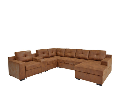 U - Shape Sectional Pull Out Bed With Console, Storage, And USB Charging