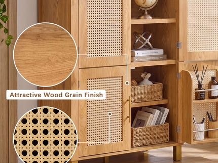 Tall Arched Cabinet With Rattan Doors & Adjustable Shelves