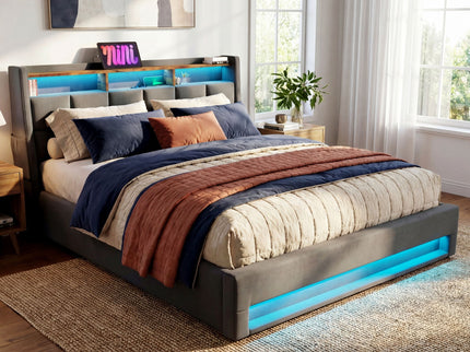 Upholstered Platform Bed With A Hydraulic Storage System, LED And USB Charging (Without Mattress)