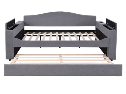 Upholstered Daybed With Storage Armrests, Trundle And Latest Integrated tooth Audio System
