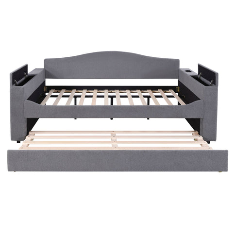 Upholstered Daybed With Storage Armrests, Trundle And Latest Integrated tooth Audio System