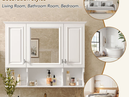Wall Mounted Bathroom Medicine Wall Cabinet With Mirror & Open Shelves