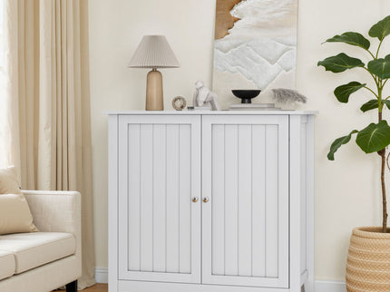 Mid Century Modern Double Door Storage Cabinet With Knobs - White