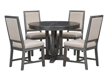 Dining Set & Extendable Round Table And 4 Upholstered Chairs