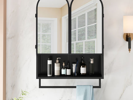Double Arched Mirror Wall Cabinet With 2 Doors, Featuring Adjustable Shelves And Towel Rack