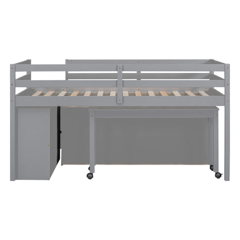 Loft Bed With Retractable Writing Desk And 4 Drawers, With Lateral Portable Desk And Shelves