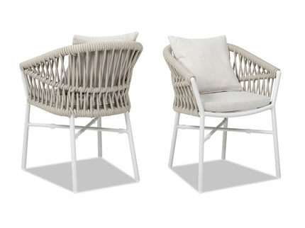 Maiden - Barrel Back Aluminum & Rope Outdoor Patio Dining Chair, Sunproof Olefin (Set of 2)