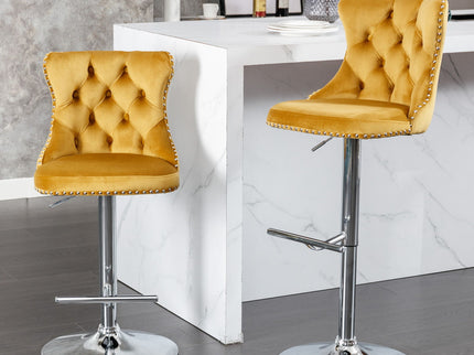 Swivel Barstools Adjusatble Seat Height From 25-33", Modern Upholstered Base Bar Stools With Backs Comfortable Tufted For Home Pub And Kitchen Island (Set of 2)