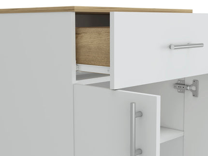 Pantry Organizer Cabinet One Drawer, Two Interior Shelves, Two Doors - White / Light Oak