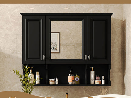 Wall Mounted Bathroom Medicine Wall Cabinet With Mirror & Open Shelves