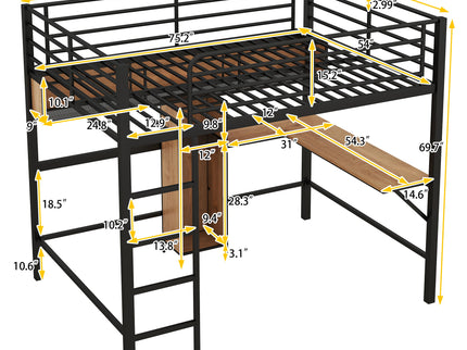 Full Size & Loft Bed With L-Shaped Desk And Shelves - Black