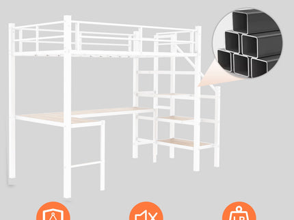 Loft Bed & L-Shaped Desk, Large Storage Space
