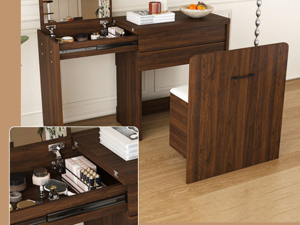 Folding Desk With Mirror And Storage Stol For Bedroom