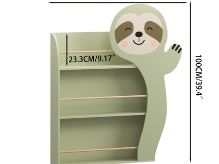 Sloth Bookshelf, Front Facing Toddler Book Display Rack With 3 Tiers, Cute Animal Design - Sage Green