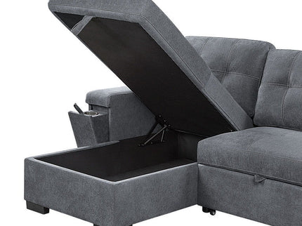 Toby - Woven Fabric Reversible Sleeper Sectional Sofa With Storage Chaise Cup Holder Charging Ports And Pockets