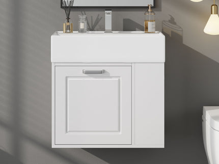 Modern Wall Mounted Bathroom Vanity With Sink, Soft Close Drawer, Adjustable Shelf, Toilet Paper Holder