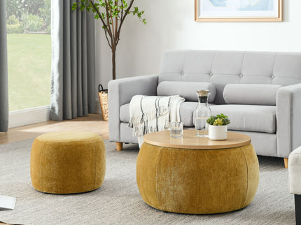 Round Storage Ottoman, 2 In 1 Function, End Table And Ottoman