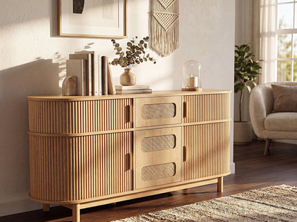 Fluted Sideboard Buffet Cabinet With Sliding Doors And Adjustable Shelves