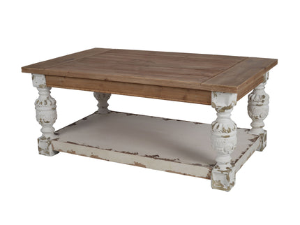 Rectangle Coffee Wooden Coffee Table, French Country Coffee Table - Brown / Antique White