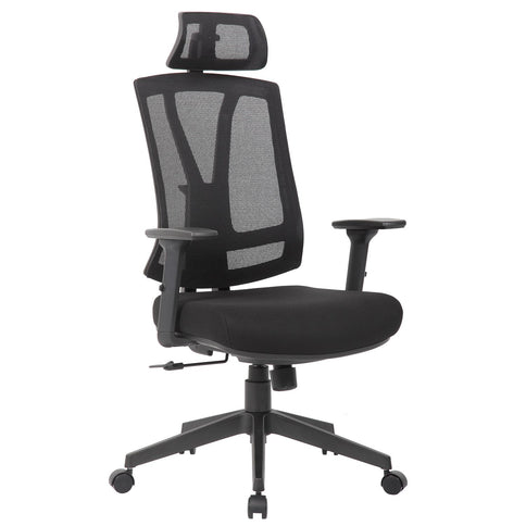 Office Chair With Adjustable Headrest & Back, High Back Swivel Desk Chair - Black