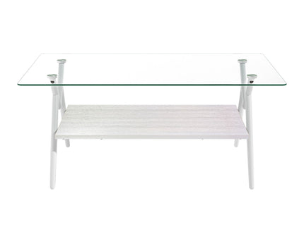 Rectangle Coffee Table With Tempered Glass Top And Shelf