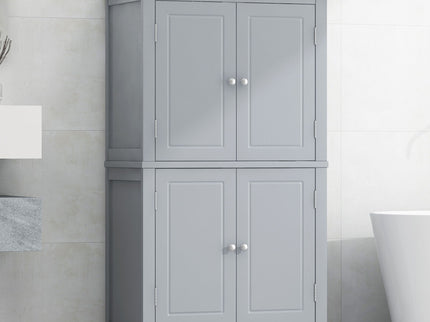 Elegant Bathroom Floor Storage Cabinet With 4 Doors, Adjustable Shelves