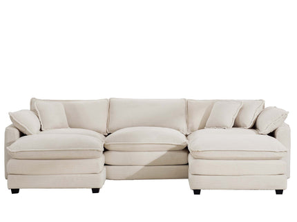 Modern Oversized Modular Cushion Sofa With Ottoman, Low Back, Deep Seating Sofa Set