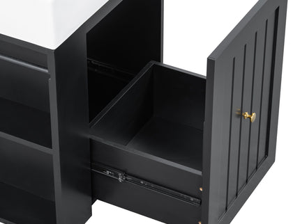 Modern Bathroom Vanity With Sink, Storage Cabinet, Drawer & Side Shelf