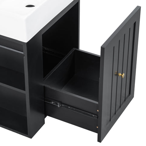 Modern Bathroom Vanity With Sink, Storage Cabinet, Drawer & Side Shelf