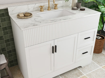 Bathroom Vanity Set, Fluted Cabinet, Soft Close Doors, 3 Faucet Holes, Sink Included - White
