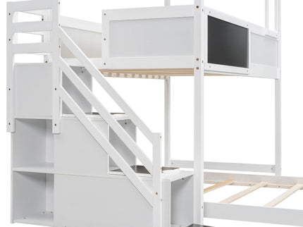 House Style Bunk Bed With Storage Staircase And board