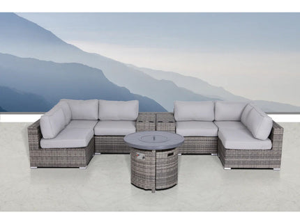 Wicker Outdoor Lounge Set With Cushions And Fire Pit
