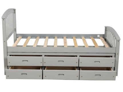 Platform Storage Bed Solid Wood Bed With 6 Drawers